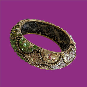 Vintage Bracelet Crystal Clamp Style Bracelet Closure Lime Green Citrine Colors